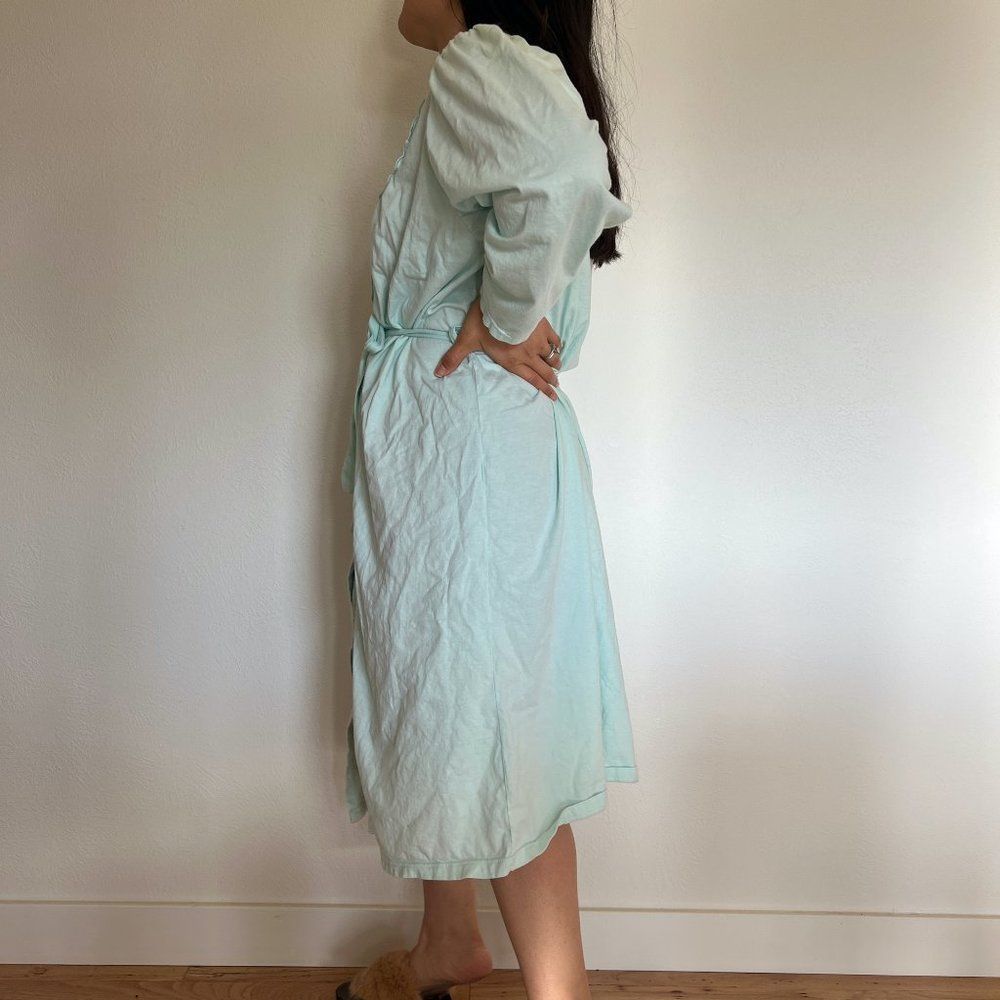 Vintage 1970s soft knit green long sleeve robe embroidered yoke detail medium - Picture 6 of 10